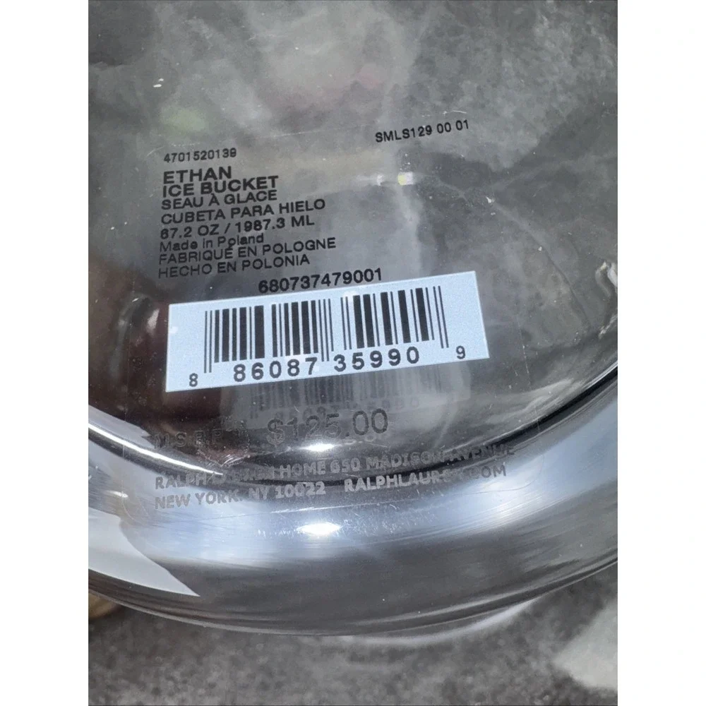 Ralph lauren Designer ice bucket Crystal glass 8.5 inches, New With Box. 67.2 Oz